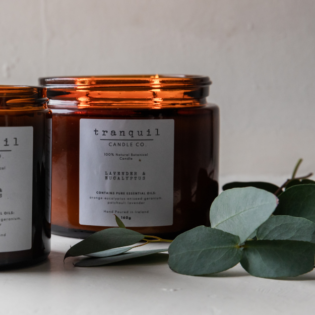 Amber Glass Candle (two-wick) - Lavender & Eucalyptus